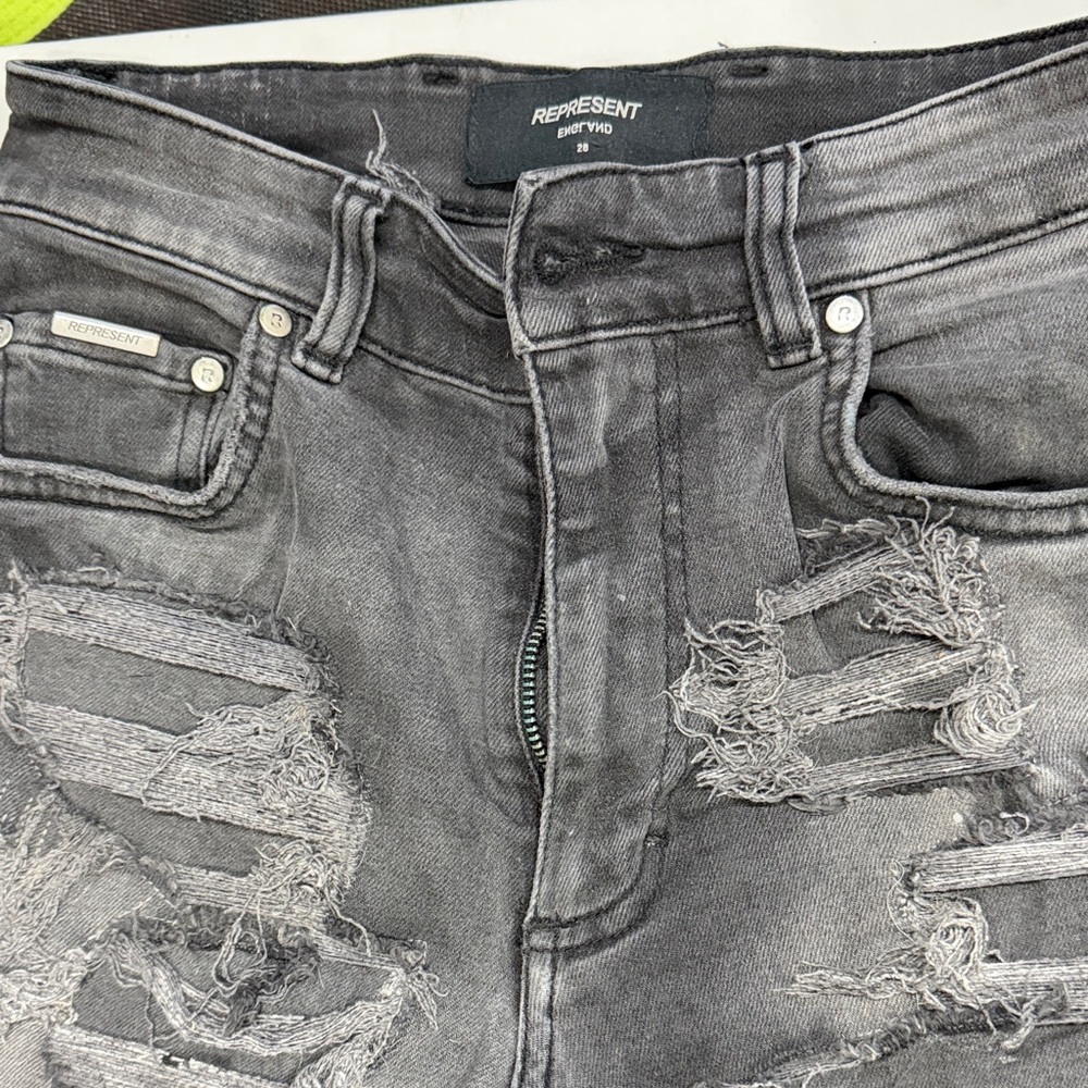 Represent Charcoal Distressed Skinny Jeans for Men